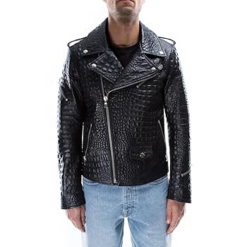ジャケット・アウター Real leather crocodile LAMBSKIN jacket Mens Real Leather Crocodile Embossed Jacket (US, Alpha, 3X